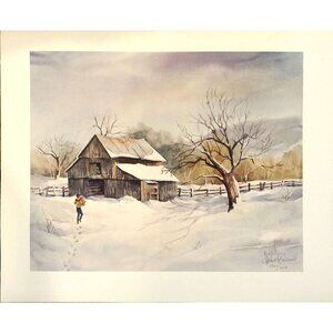 24"x20" Limited Edition Lithograph CHRISTMAS BARN Signed Numbered by OPAL PALMER